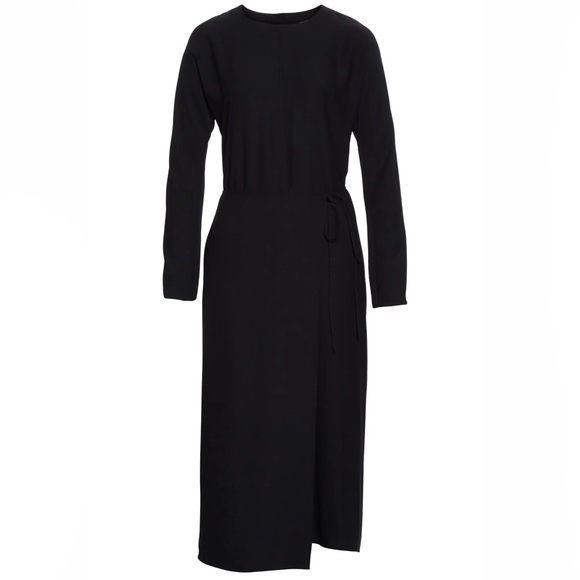 VINCE BLACK LONG SLEEVE BUTTON-BACK MIDI DRESS - Picture 10 of 11